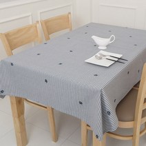 찬미디자인 린넨식탁보 작은잎, 스트라이프B(블루), 8인식탁보 250x140