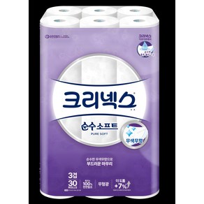 크리넥스 천연펄프 순수 3겹 소프트 롤화장지 27M, 35m, 30개입, 1개