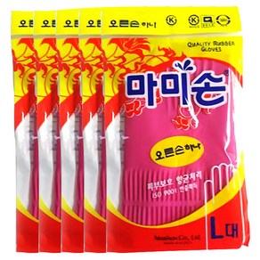 마미손 오른손 하나 고무장갑, 핑크, 대(L), 5개