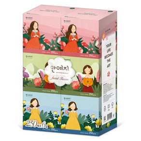 한예지 캐릭터 미니 천연펄프 미용티슈 2겹, 250매, 6개