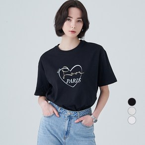 ELLEPARIS 여성용 루즈핏 Love 반팔 티셔츠