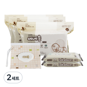 베베솜 순면 건티슈 10매 x 2p + 100매 x 3p + 지퍼백 세트 4, 60g, 2세트