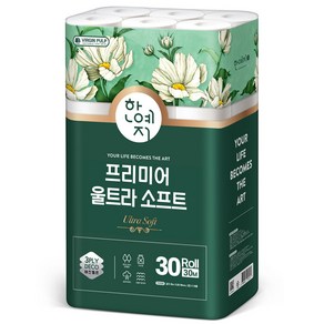 한예지 3겹 프리미어 울트라 소프트 천연펄프 화장지 30m, 30롤, 1개