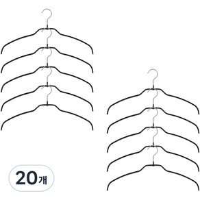 마와 논슬립 옷걸이 실루엣라이트 42FT 넥 얇은 셔츠 블라우스용, 20개, 블랙