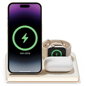 무아스 23W 플립스퀘어 3in1 고속 무선충전 무드등 거치대, 1개, 크림