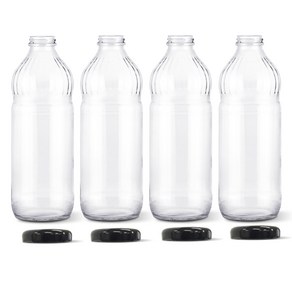 미르코리아 입구좁은형 블랙캡 주스병, 1000ml, 4개