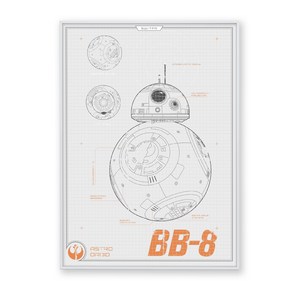 콜렉션플러스 스타워즈 BB8 17008 포스터 + 메탈 액자, 500 x 700 mm, 화이트