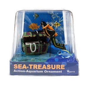 SEA TREASURE 블랙 잠수부 엑션 에어 수조장식, 1개