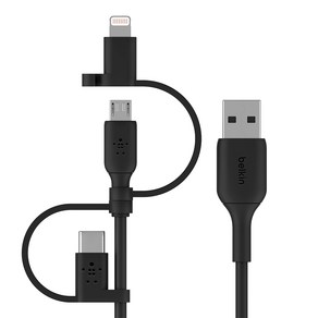 벨킨 부스트업 3in1 USB A타입-C타입 + 라이트닝 + 마이크로 5핀 충전 케이블 CAC001bt1MBK, 블랙, 1m, 1개