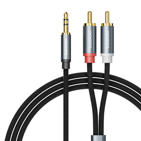 Toocki 투키 스테레오 3.5mm AUX to 2RCA 오디오 케이블 1m, 그레이, TYPX4-MD0G