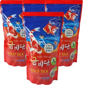 금비단 관상어 부상성 영양사료 큰입자 골드실크 3호, 500g, 4개