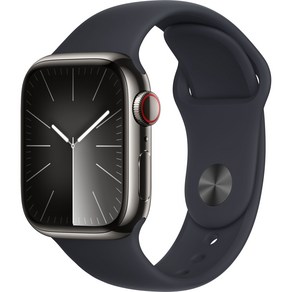 Apple 애플워치 9 GPS+Cellula, 41mm, 스테인리스, 그래파이트 / 미드나이트 스포츠 밴드, S/M