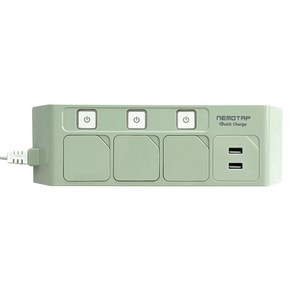 네모탭 컬러 USB A타입 고속충전 스위치 개별 멀티탭 3구 SY-NB3 USBQC-2, 1.5m, 카모그린, 1개