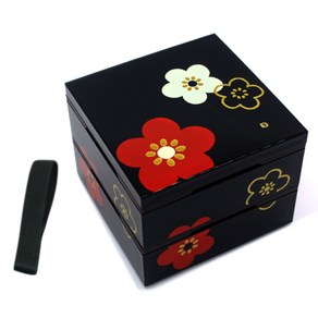 하코야 미니 2단 사각찬합 12cm, 매화블랙, 1개