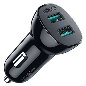 초텍 QC 3.0 36W 듀얼 USB A타입 고속 차량충전기, 블랙, C0051