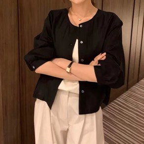 페이퍼먼츠 여성용 캐주얼 라운드넥 버튼 긴팔 재킷 23008