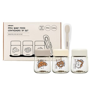 유비맘 PPSU 이유식 용기 + 스푼, 120ml, 초코 + 베이지 + 화이트, 3개