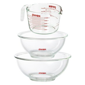 파이렉스 계량컵 1000ml + 믹싱볼 880ml + 믹싱볼 1.4L 세트, 투명, 1세트