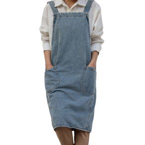 더블톤 카페 패션 롱 데님 앞치마, 연청, 1개