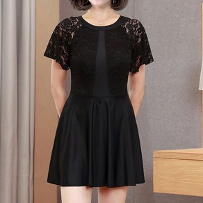 메이첼 빅사이즈 로즈 시스루 엄마 원피스 수영복 10150, 블랙