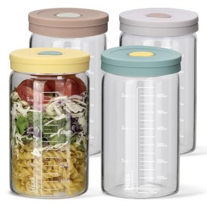 미르 헥사 내열유리 투톤 실리콘캡 눈금유리병 4종 세트, 800ml, 1세트