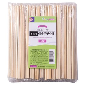 리빙웰 그립감이 편한 네모형 대나무 젓가락, 1개, 100개입