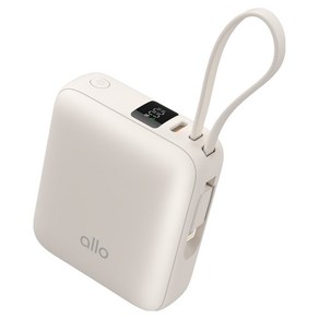 알로코리아 포켓 미니 2in1 고속충전 케이블 일체형 10000mAh 보조배터리 C타입 8핀 1008PD, 크림 아이보리, 알로1008PD