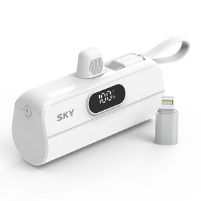 SKY 필 X13 Po PD C타입 케이블 휴대용 미니 LED 도킹형 보조배터리 5000mAh C타입, 화이트, SKY-X13PD