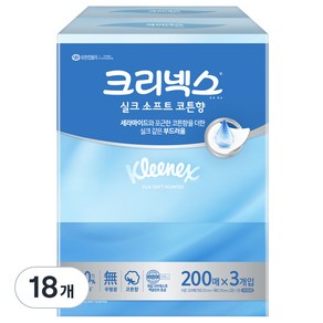 크리넥스 실크소프트 갑티슈 2겹 코튼향, 200매, 18개