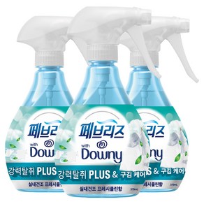 페브리즈 섬유탈취제 강력탈취 플러스&구김케어 실내건조 프레시 클린향 본품, 370ml, 3개