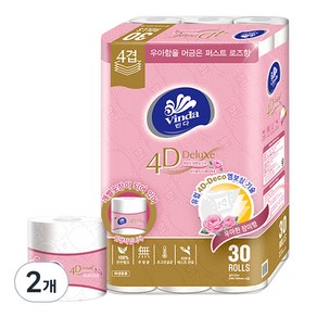 빈다 4D Deluxe 엠보싱 퍼스트로즈 화장, 2개, 30롤, 23m