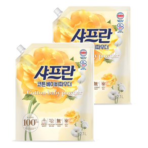 샤프란 섬유유연제 코튼 베이비파우더 리필, 2.1L, 2개