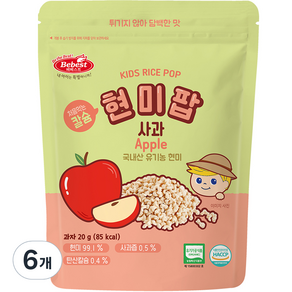 베베스트 유기농 칼슘 현미팝, 사과, 6개, 20g