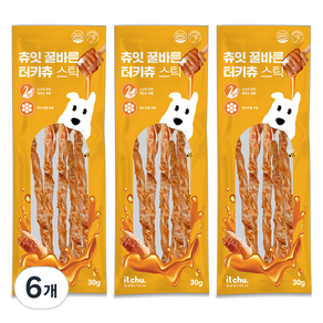 잇츄 강아지 츄잇 꿀바른 터키츄 스틱, 6개, 30g, 혼합맛(칠면조/마누카꿀)