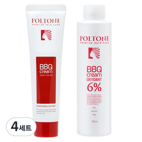 폴톤 BBQ 크림 150ml + 옥시던트 6% 산화제 150ml 세트, 6GN 새치를 위한 밝은 갈색, 4세트