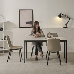 보니애가구 에븐 포세린 1200 부채꼴 세라믹식탁 4인용 + 의자 4p 세트 방문설치, 아티쿠스그레이+블랙 + 루트베이지, 일반의자 4