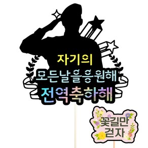 비비드레인 전역 케이크 토퍼 + 픽 세트, 19 전역축하해 자기, 1세트