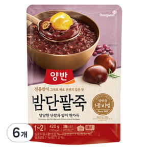 양반죽 밤단팥죽 파우치죽, 420g, 6개