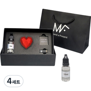 엠퓨처 차량용 하트 방향제 매트레드 + 오일 15ml x 2p 세트 + 쇼핑백, 4세트, 블랙베리베이