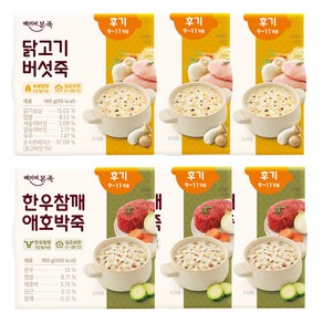 베이비본죽 실온 이유식 후기 한우참깨애호박죽 180g x 3p + 닭고기버섯죽 180g x 3p