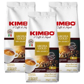 [킴보]KIMBO 아로마골드 아라비카, 홀빈(분쇄안함), 250g, 3개