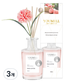 유멜 리드 플라워 디퓨저, 피치코튼, 180ml, 3개
