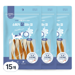 내츄럴랩 소화가 잘되는 껌 강아지 간식, 우유 + 닭가슴살 혼합맛, 100g, 15개