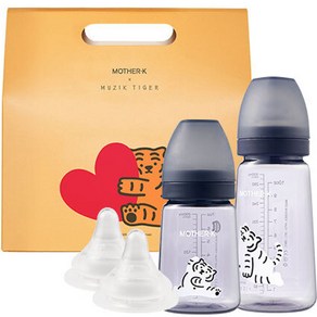 마더케이 무직타이거 젖병 180ml + 280ml + 젖꼭지 2p 세트, 3단계, 네이비(젖병), 1개