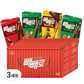 간식팩토리 빼빼로 과자 컨테이너 선물세트, 3세트, 3종 + 랜덤발송