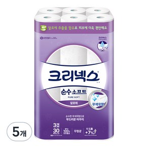 크리넥스 순수 소프트 천연펄프 3겹 고급롤화장지, 27m, 30개입, 5개