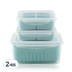 제오닉 나누담 밀폐용기 3종 세트, 2세트, 직사각 칸칸이 밀폐용기 1100ml + 채반 4000ml + 정사각 칸칸이 밀폐용기 1300ml