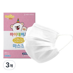 마이데이즈 일회용 컬러 키즈 덴탈마스크 소형, 20개입, 퓨어 화이트, 3개