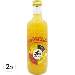 알치네로 유기농 언필터드 애플사이다비니거 사과초모식초, 500ml, 2개