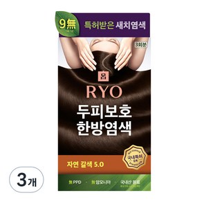 려 자양윤모 새치커버 두피보호 한방 염색제, 자연갈색 5.0, 3개